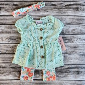 Little lass mint and coral 3 piece outfit